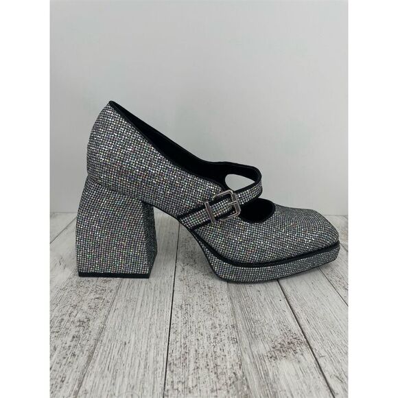 Gianni Bini 2-Night Disco Glitter Silver Rhinestone Platform Pumps Size 10M - Picture 2 of 8